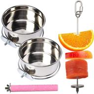 🐦 premium 2 pack stainless steel bird feeder with treat skewer - cage bowls & water dish for parrots logo