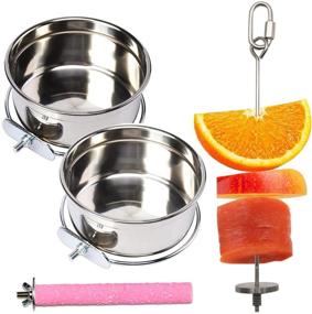 img 4 attached to 🐦 Premium 2 Pack Stainless Steel Bird Feeder with Treat Skewer - Cage Bowls & Water Dish for Parrots