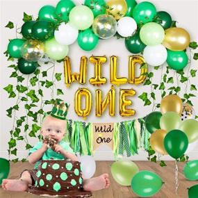 img 1 attached to 🎈 1st Birthday Safari Jungle Theme Decorations - JOYYPOP Wild One Balloons, Artificial Ivy, High Chair Banner, Little Crown