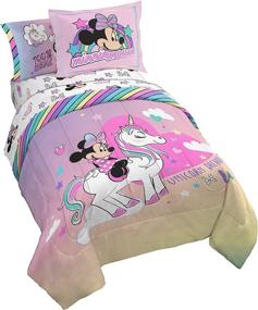 img 4 attached to 🦄 Official Disney Jay Franco Minnie Mouse Unicorn Dreams Twin Bed Set - Includes Reversible Comforter & Sheet Set - Super Soft Fade Resistant Microfiber Bedding