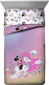 img 3 attached to 🦄 Official Disney Jay Franco Minnie Mouse Unicorn Dreams Twin Bed Set - Includes Reversible Comforter & Sheet Set - Super Soft Fade Resistant Microfiber Bedding