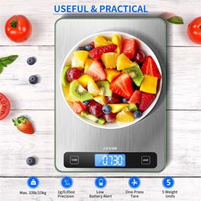 img 3 attached to 🎛️ LEVIN 33lb Digital Kitchen Food Scale with 1g/0.05oz Precision Graduation, 5 Units LCD Display Scale for Cooking/Baking in KG, G, oz, ml, and lb, Easy-to-Clean Stainless Steel and Tempered Glass