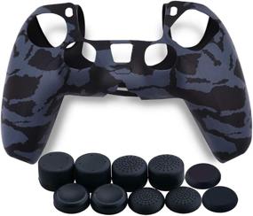 img 4 attached to Xinlykid PS5 Controller Cover Silicone Case Skin with Protective Covers and Thumb Grips (Camouflage Black Skin x 1 + Thumb Grips x 10)