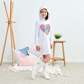 img 3 attached to JESKIDS Girls Hoodie Dress Sequin Heart Long Sleeve Sweatshirts with Pockets | Sizes 6-13 Years