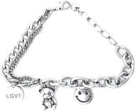 🐻 charming stainless steel teddy bear smile face love coin chain bracelet: adjustable link chain for women, men, girls & her logo