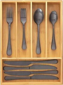 img 4 attached to 🎍 Bamboo Flatware and Utensil Drawer Organizer for Optimal Organization