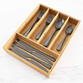 img 2 attached to 🎍 Bamboo Flatware and Utensil Drawer Organizer for Optimal Organization