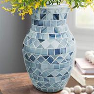 🌸 smilmh 8 inch blue glass vase for flowers - crystal mosaic vase for pampas grass, dried flowers - colorful decor for living room, kitchen, small spaces logo