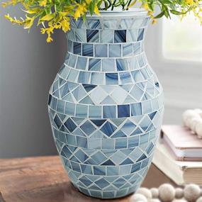 img 4 attached to 🌸 SMILMH 8 Inch Blue Glass Vase for Flowers - Crystal Mosaic Vase for Pampas Grass, Dried Flowers - Colorful Decor for Living Room, Kitchen, Small Spaces