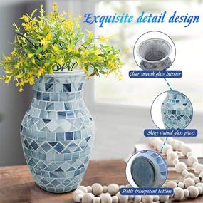 img 2 attached to 🌸 SMILMH 8 Inch Blue Glass Vase for Flowers - Crystal Mosaic Vase for Pampas Grass, Dried Flowers - Colorful Decor for Living Room, Kitchen, Small Spaces