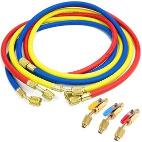 img 2 attached to 🔌 LIYYOO Refrigerant Charging Hose with Ball Valve: R134A R12 R22 R502 R404 Air Conditioning Manifold Gauge Set - 60" Red/Yellow/Blue (Pack of 3)