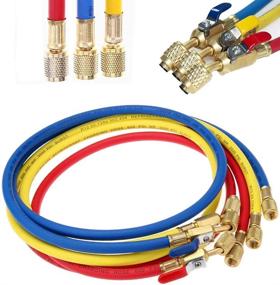 img 4 attached to 🔌 LIYYOO Refrigerant Charging Hose with Ball Valve: R134A R12 R22 R502 R404 Air Conditioning Manifold Gauge Set - 60" Red/Yellow/Blue (Pack of 3)