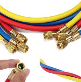 img 1 attached to 🔌 LIYYOO Refrigerant Charging Hose with Ball Valve: R134A R12 R22 R502 R404 Air Conditioning Manifold Gauge Set - 60" Red/Yellow/Blue (Pack of 3)