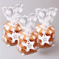 joersh 300 pack clear plastic cookie bags with ties and white polka dots - perfect for muffin bakery packaging! logo