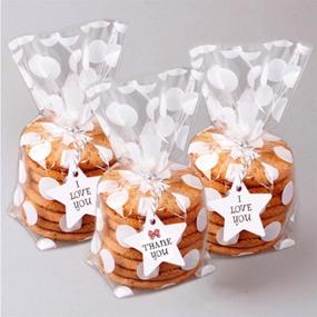 img 4 attached to JOERSH 300 Pack Clear Plastic Cookie Bags with Ties and White Polka Dots - Perfect for Muffin Bakery Packaging!