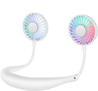 🌀 rechargeable usb personal fan with hands-free headphone design, mini led neck fan for sports, rotatable neckband fan - 2000mah, 3 speeds, quiet, portable for office, reading, travel, camping (white) logo