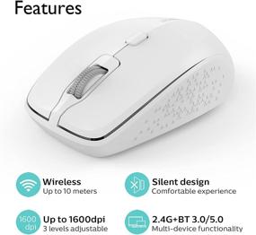 img 1 attached to 🖱️ BreSii Dual-Mode Wireless Mouse with Bluetooth 5.0/3.0 and 2.4G Technology - Optical Silent Mice for MacBook, Laptop, Notebook, PC, Tablet, White - USB Receiver, 3 Adjustable DPI