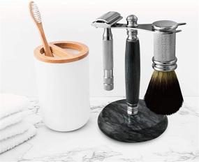 img 1 attached to Grennland Black Deluxe Marble Safety Razor and Brush Stand: Stylish & Stable Marble Weighted Base