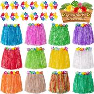 🌺 hawaiian luau hula skirts and wristbands set - 12pcs hibiscus flowers party decorations and favors logo