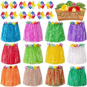 img 4 attached to 🌺 Hawaiian Luau Hula Skirts and Wristbands Set - 12PCS Hibiscus Flowers Party Decorations and Favors