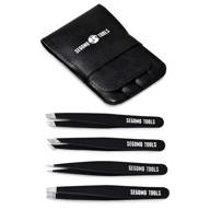 🔍 precision eyebrow tweezers set - segomo tools tw004: stainless steel, flat, angled, pointed & slant tip, 4 piece set logo