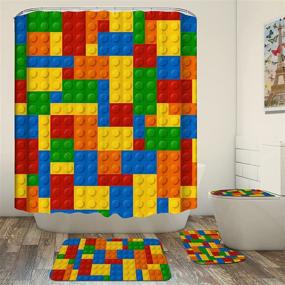 img 3 attached to 🛀 FAITOVE 4PCS Kids Funny Blocks Shower Curtain Sets: Colorful, Waterproof Polyester Fabric, Non-Slip Rugs, Toilet Lid Cover, Bath Mat, Hooks - Brighten Up Your Bathroom!