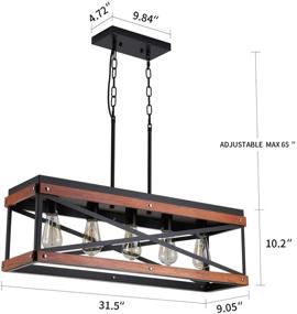 img 1 attached to 🏡 Stylish Rustic Farmhouse Kitchen Island Lighting: 5-Light Wood and Metal Chandelier with Industrial Pendant Fixture for Kitchen Island, Dining Room, and Living Room, in Black