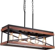 🏡 stylish rustic farmhouse kitchen island lighting: 5-light wood and metal chandelier with industrial pendant fixture for kitchen island, dining room, and living room, in black логотип