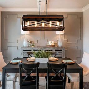 img 2 attached to 🏡 Stylish Rustic Farmhouse Kitchen Island Lighting: 5-Light Wood and Metal Chandelier with Industrial Pendant Fixture for Kitchen Island, Dining Room, and Living Room, in Black