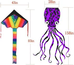 img 3 attached to HOONEW 2 Pack Large Octopus Kite and Rainbow Delta Kites for Kids and Adults | Easy-to-Fly with Long Colorful Tail | Perfect for Beach Trips, Parks, and Outdoor Family Games