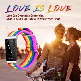 img 3 attached to 🌈 Полоски Bandmax Rainbow для Fitbit Charge 3 - ЛГБТ Прайд Нейлоновые браслеты, прочные замены ремешков для спортивного Fitbit 3 с регулируемой серебряной металлической застежкой - большой размер