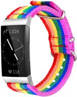 🌈 bandmax rainbow bands fitbit charge 3 - lgbt pride nylon watch bands, durable fitbit 3 sport replacement straps with adjustable silver metal clasp - large size logo