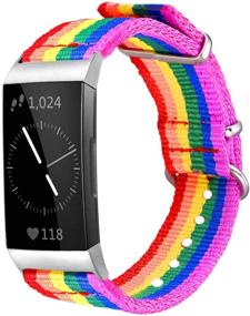 img 4 attached to 🌈 Полоски Bandmax Rainbow для Fitbit Charge 3 - ЛГБТ Прайд Нейлоновые браслеты, прочные замены ремешков для спортивного Fitbit 3 с регулируемой серебряной металлической застежкой - большой размер