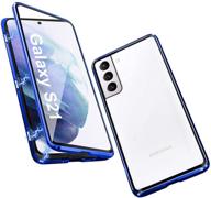 📱 quietip compatible samsung galaxy s21 case - magnetic metal-clear glass case, slim metal frame, double-sided tempered glass with built-in screen & lens protection (blue) logo