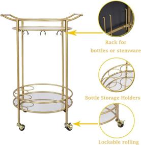 img 2 attached to 🍾 22 Inch Round Gold Rolling Bar Cart with 2 Mirror Shelves, Goblet Rack, and Lockable Casters – Ideal for Home Kitchen, Club, Living Room, Thanksgiving, Christmas, New Year