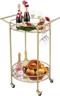 🍾 22 inch round gold rolling bar cart with 2 mirror shelves, goblet rack, and lockable casters – ideal for home kitchen, club, living room, thanksgiving, christmas, new year logo