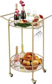 img 4 attached to 🍾 22 Inch Round Gold Rolling Bar Cart with 2 Mirror Shelves, Goblet Rack, and Lockable Casters – Ideal for Home Kitchen, Club, Living Room, Thanksgiving, Christmas, New Year