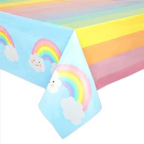 img 2 attached to 🌈 Optimized Rainbow Baby Shower Plastic Tablecloth Set - 3 Pack (54 x 108 inches)