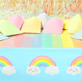 img 3 attached to 🌈 Optimized Rainbow Baby Shower Plastic Tablecloth Set - 3 Pack (54 x 108 inches)