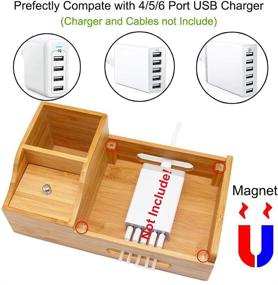 img 2 attached to 🔌 Bamboo Charging Station with Docking Stand, Storage Box and Desktop Holder Organizer – Compatible with Phone, Tablet, Watch, E-Reader - Includes Watch Stand, 6 Cables (USB Charger Not Included)