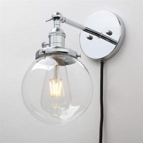 img 1 attached to 💡 Vintage Industrial Wall Sconce: Permo 1-Light Plug-in Wall Lamp with Clear Glass Shade and On/Off Switch – Chrome Finish