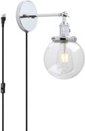 💡 vintage industrial wall sconce: permo 1-light plug-in wall lamp with clear glass shade and on/off switch – chrome finish логотип