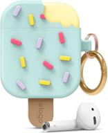 чехол для наушников airpods elago ice cream: милый дизайн мятного цвета с брелоком для девочек, мальчиков - ударопрочный защитный чехол для apple airpods 1 и 2 [зарегистрирован патент сша] логотип