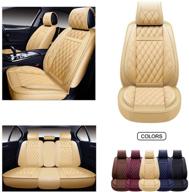 oasis auto os-009 leather car seat covers - faux leatherette cushion set for 5 passenger cars & suvs - universal fit automotive interior accessories (front & rear, tan) logo