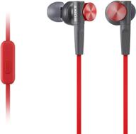 🎧 красные наушники sony mdrxb50ap extra bass с микрофоном для телефонных звонков. логотип