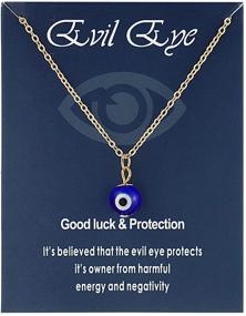 img 1 attached to 👁️ Lucky Turkish Blue Evil Eye Necklace - Adjustable Chain, Kabbalah Protection & Wish Card for Women, Girls, Teens, Men & Boys - 14K Gold & Silver Plated Good Luck Amulet Jewelry Gift