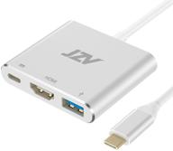 🔌 jzv адаптер usb c к hdmi с поддержкой 4k hdmi, порта usb 3.0 и порта для зарядки usb c - аксессуары для macbook pro, совместим с macbook pro, macbook air, ipad pro - конвертер hdmi в usb c логотип