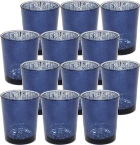 img 2 attached to 🕯️ Set of 12 Lovely Mercury Glass Votive Tealight Candle Holders - Dark Blue - 2.5" Tall