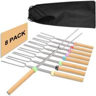 premium 8 marshmallow roasting sticks: 32 inch telescoping hot dog forks & smores stainless steel skewers with portable bag for campfire, bbq, camping stove logo