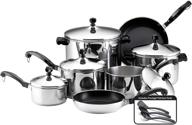 farberware classic stainless steel cookware set, 15-piece | reliable pots and pans for every kitchen | 50049, silver logo
